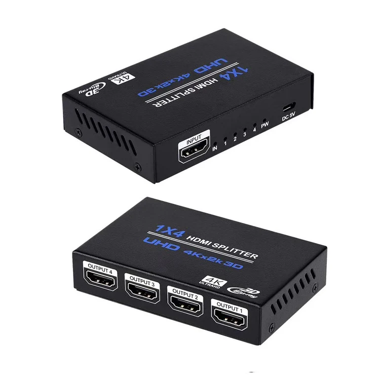 

1 In 4 OUT HDMI 1.4 Splitter 1X4 HD 1080P 3D 4X2K UHD Duplicator Amplifier Switch HDMI Splitter 1x4 for PC HDTV BOX PS3 DVD