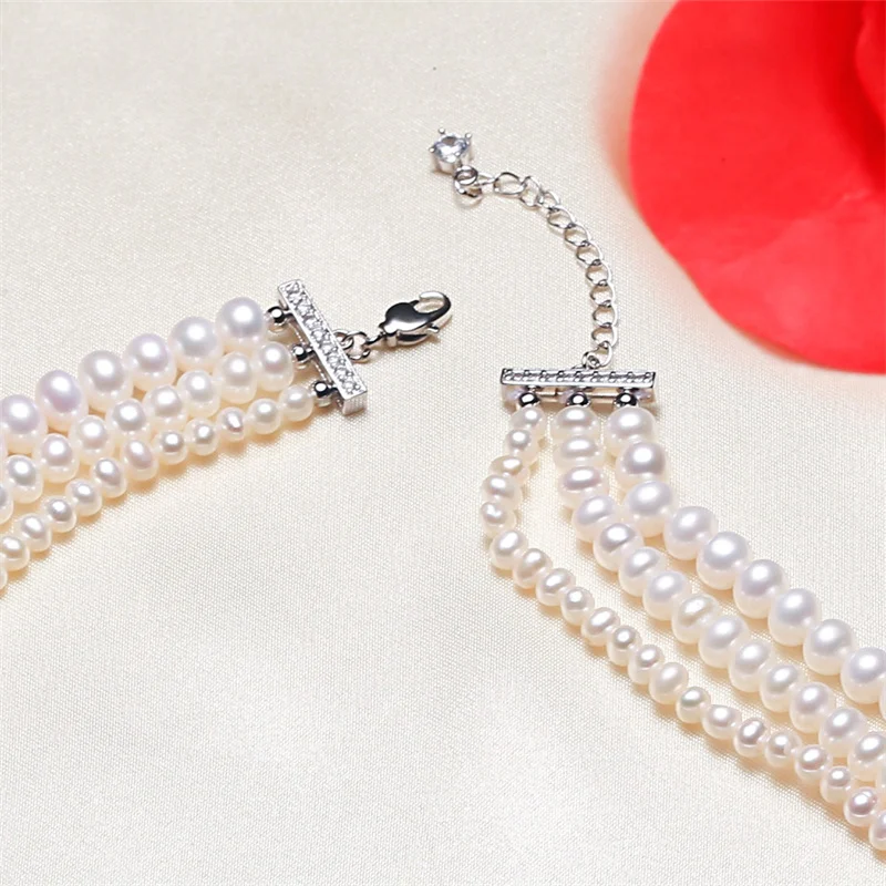 

Aimgal jewelry freshwater white near round pearl jewelry triple stacked necklace for women