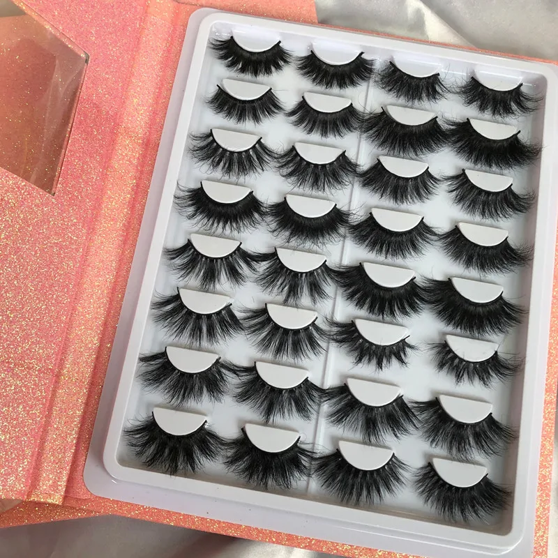 

High quality 3d eye lashes set 30 mm mink lashes private label pink custom empty lash book 16 pairs big eyelash packaging box
