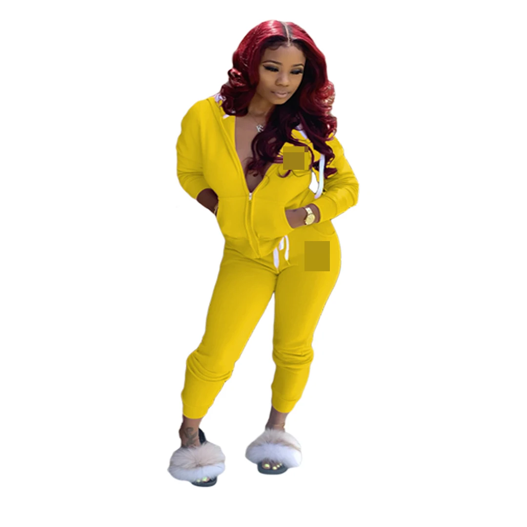 

2021 Loose hot sale women fall casual solid color hooded sweatshirt sport two-piece suit