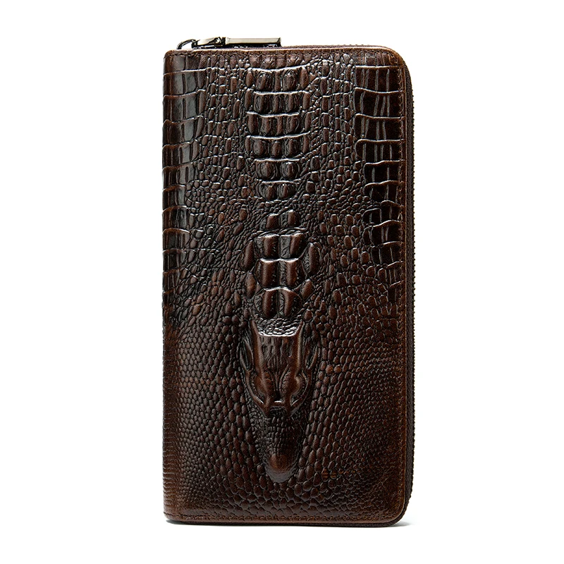 

2019custom designer high class men genuine cowhide crocodile pattern Clutch clutch bag zipper Wallet phone Men carteras 1232, Coffee