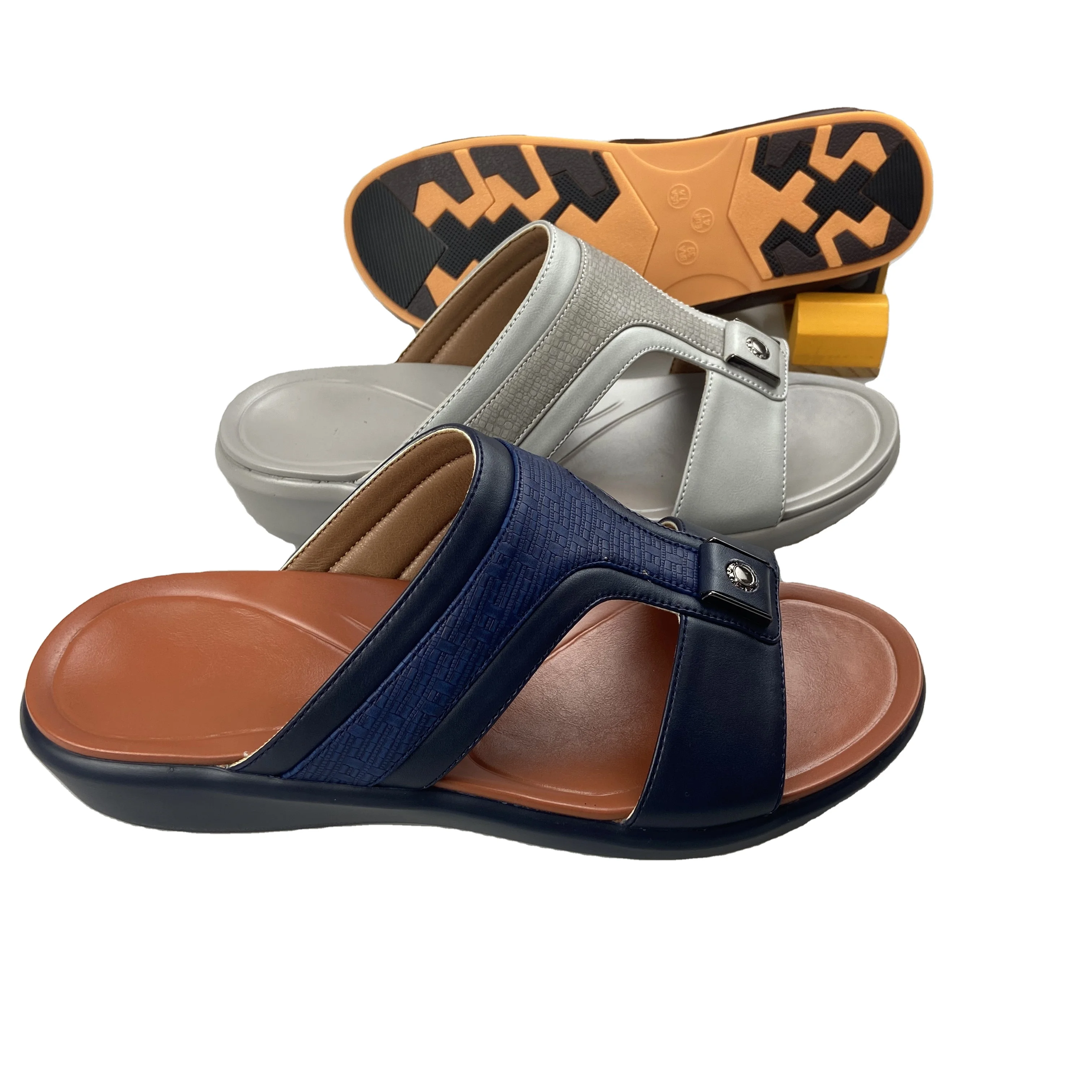

Factory wholesale comfortable Arabic flat sandals outdoor leather slippers mens, White,grey,brown,blue,light blue