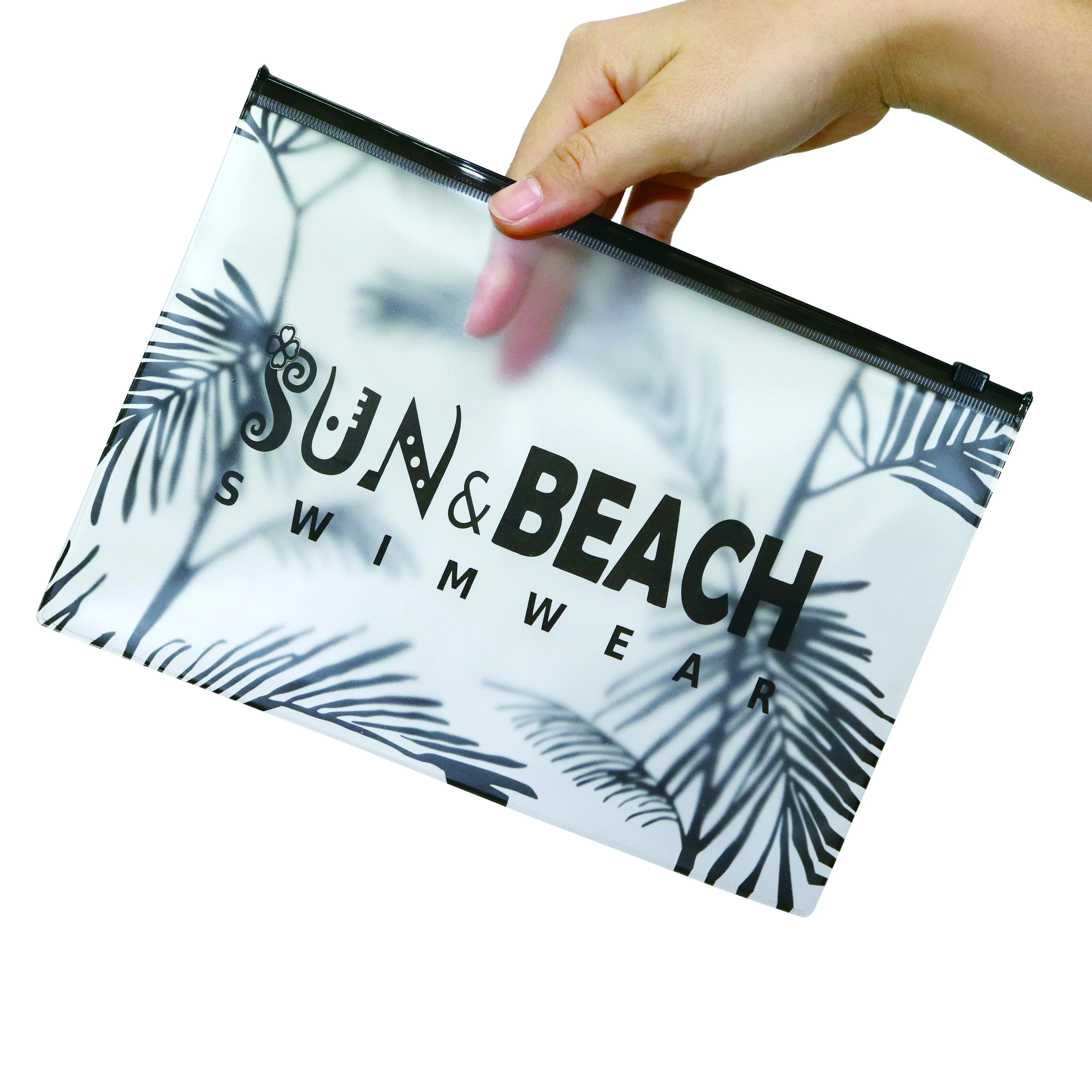 

Biodegradable Custom Brand Logo Frosted Zipper Pvc Transparent Travel Bags Makeup Cosmetic Bikini Zip lock Slider Packaging Bag