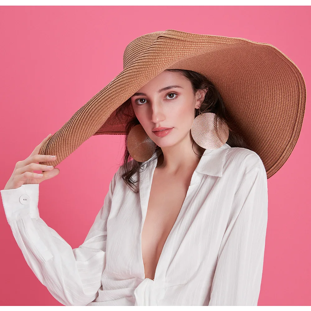 

Wholesale 2023 Hot Sale Outdoor Fashion Women Lady Sun Hats Cap Sombrero Oversized Wide Brim Summer Hat Foldable Beach Straw Hat