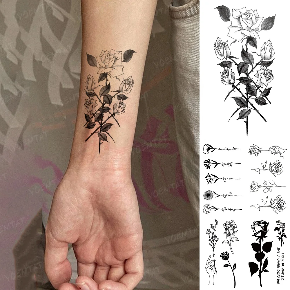 

New style thorny rose design wrist tatoo stickers tattoos temporary custom sticker tattoo waterproof, Cmyk