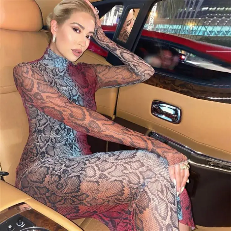 

Hot Selling Fashion Womens Sexy Maxi Long Sleeve Tie Dye Fall Dresses