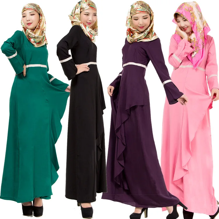 Malaysian Solid Color Plus-Size Dress National Costume Women Muslim Abaya Embroidery, 4 colors stock