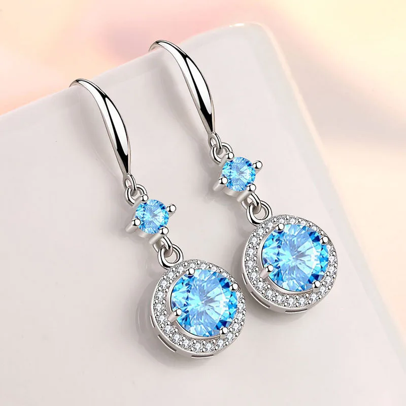 

Designer jewelry round earrings full of simple European and American blue earrings women copper platinum plating, Picture