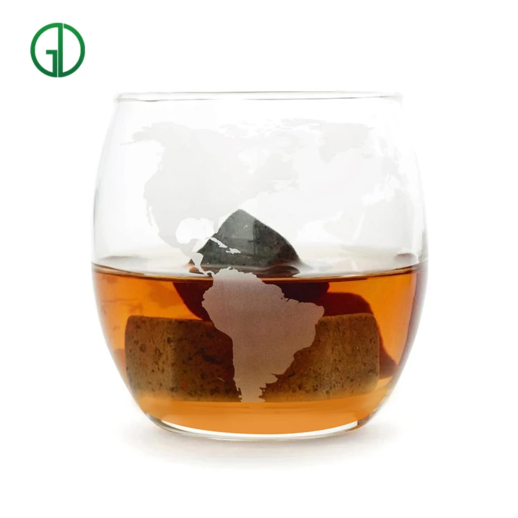 

hot selling 2021 amazon handmade frosted earth map printing whisky glass cup map wine glass mug