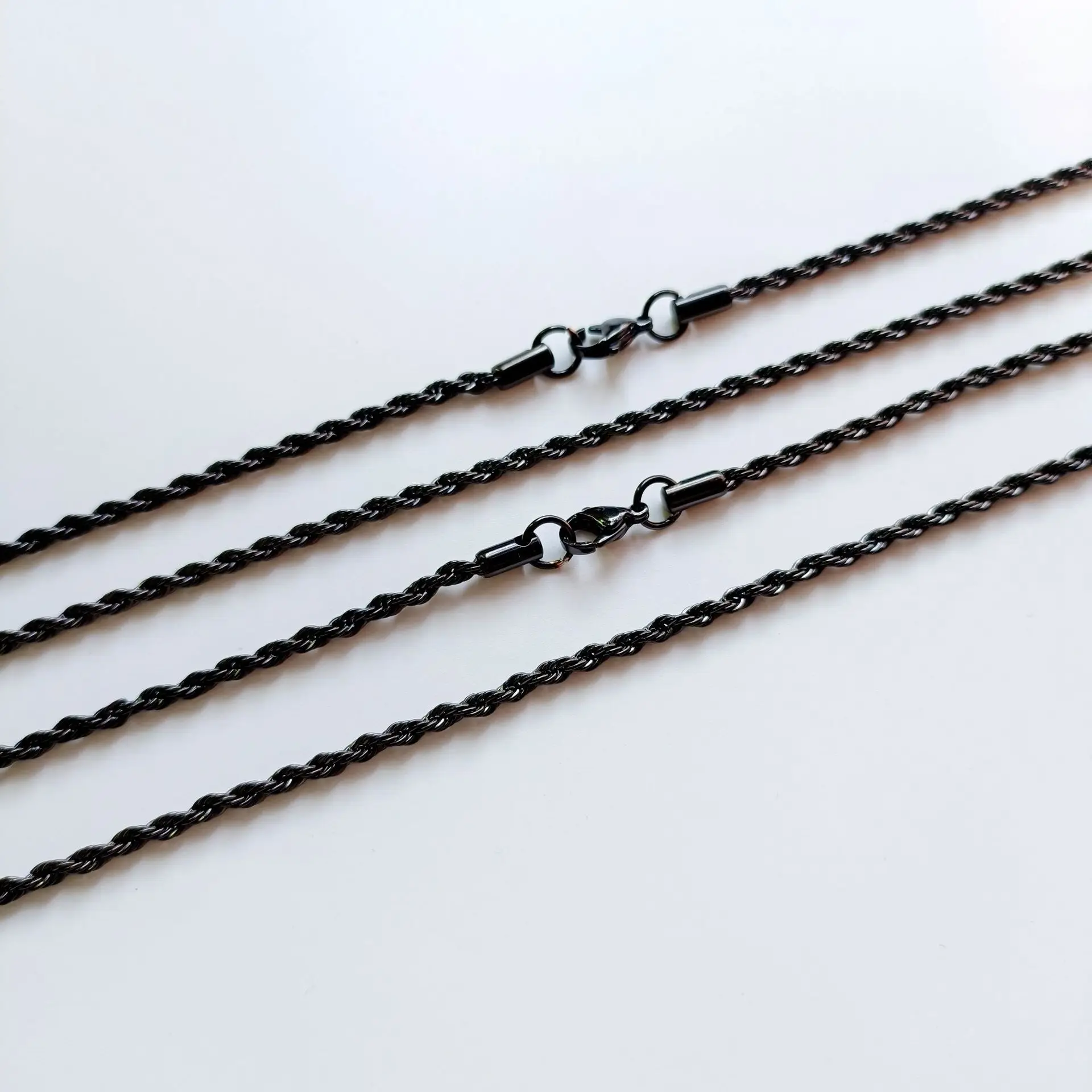 

Black stainless steel Fried Dough Twists necklace fashion men's accessories chain titanium twisted rope chain wholesale