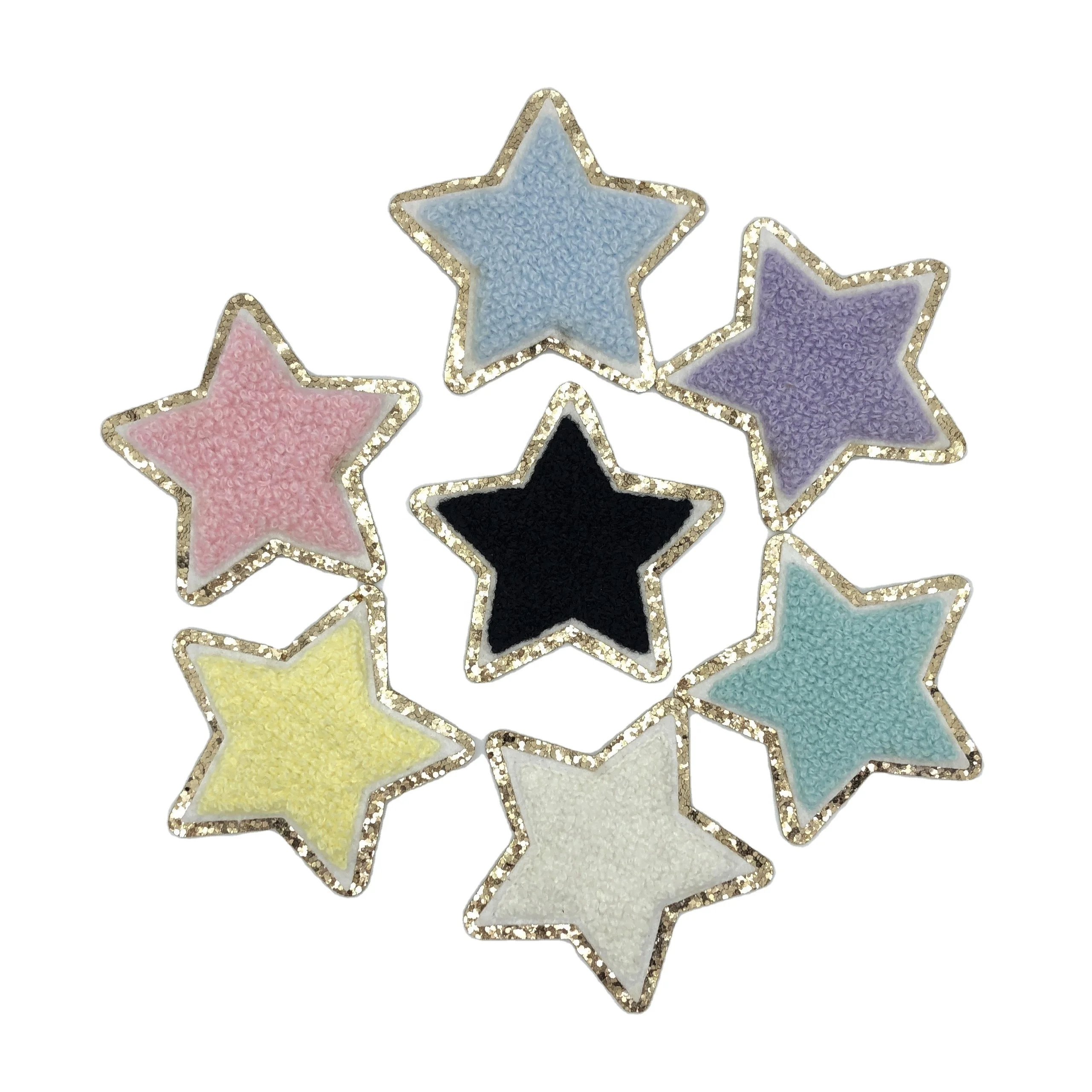 

New Custom Glitter Star Iron On Chenille Embroidery Patch, Custom color