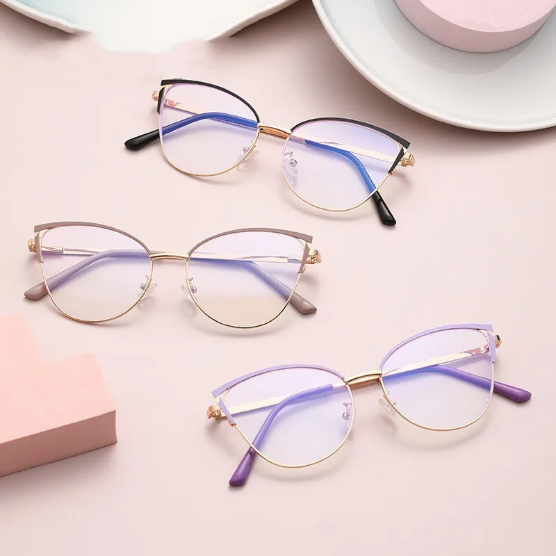 

New Fashion Cat eye Women Glasses Frames Blocking Optical Spring Hinge Metal Spectacle Frames Ladies Eyewear