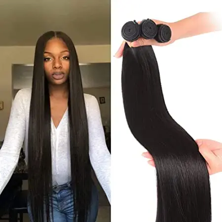 

32 34 36 38 40 Inch Raw Indian Straight Hair Weave, Peruvian 100% Human Hair Weft,Super Long Mink Brazilian Human hair Bundle, Natural colors