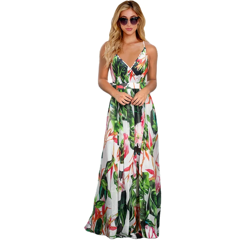 

2021 new arrivals spring sexy adjustable strape floral print v neck pencil casual boho Bohemian dresses