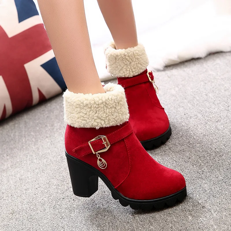 

Winter Large Size High Heel Frosted Suede Women's Short Tube Red White Christmas Martin Boots, Colors