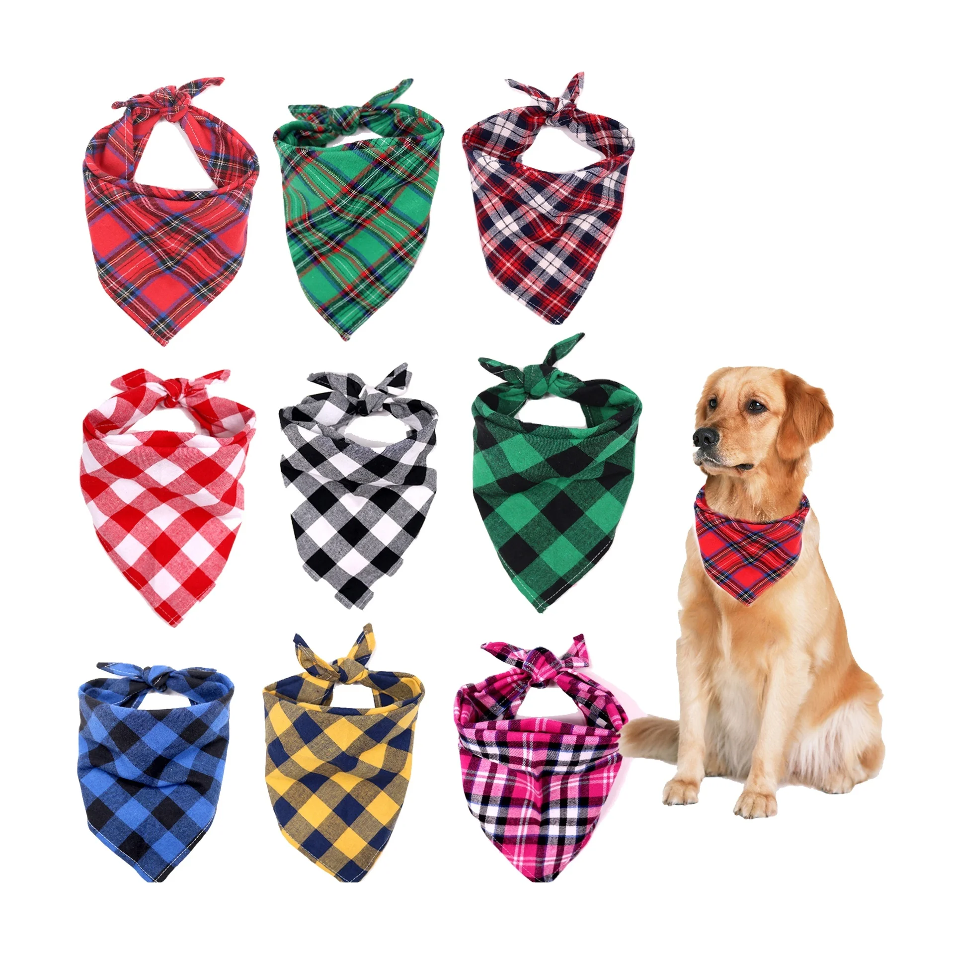 

custom logo pet bib scarf triangle Colorful Cotton Plaid pet cooling scarf Bandana Washable Collar dog bandana for sale