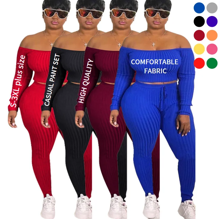 

2022 New Ropa De Mujeres Womens Clothing Fashion Women Fall Clothes off shoulder Outfits Plus Size Two Piece Set, Picture color