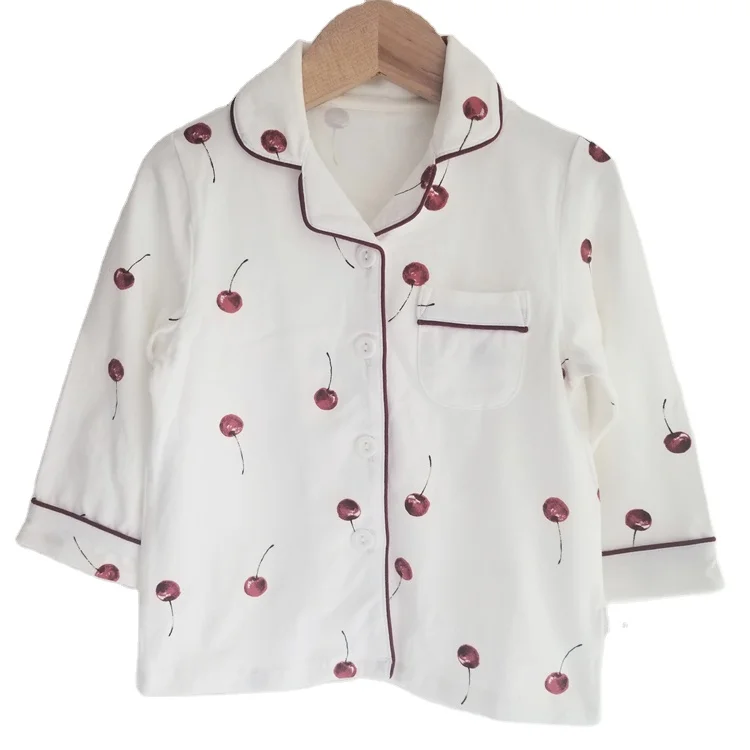
Spring New Kid Girls Sweet Cherry 100% Cotton Silk Touch Long Sleeve Pajamas 