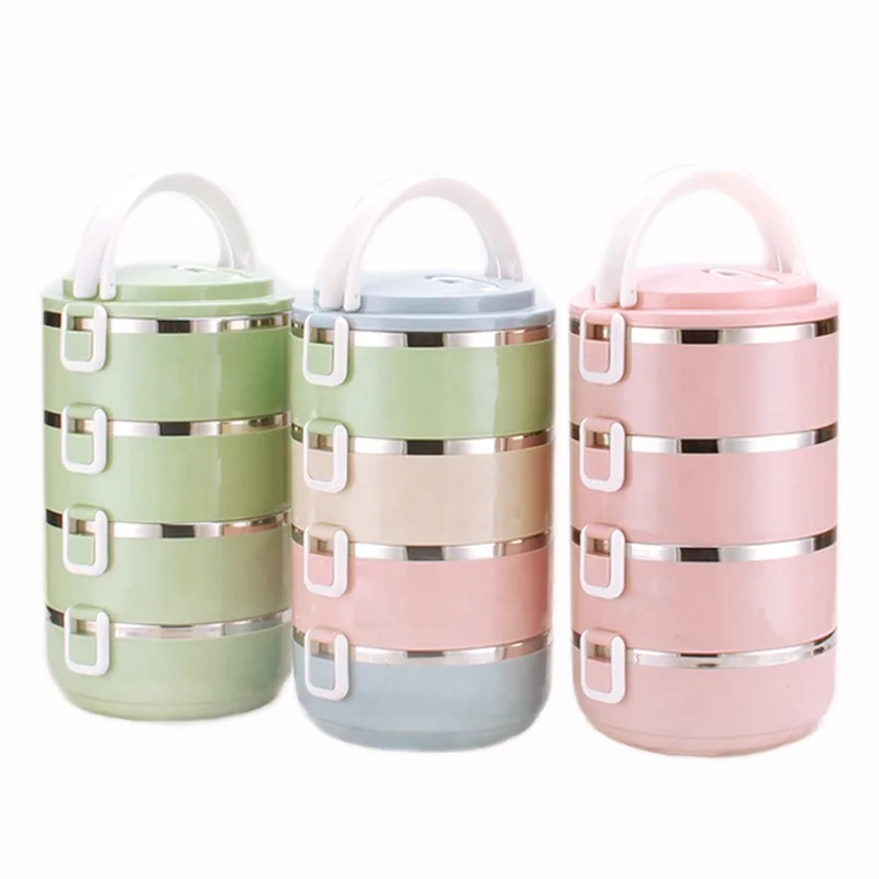 

Cheap Price China Factory Wholesale Eco Friendly Bento Tiffin Stainless Steel Insulated Plastic Shell Metal Lunch Box, As pictures