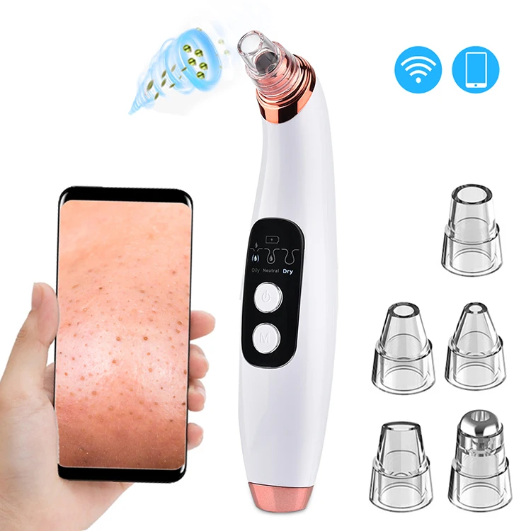 

Wifi Microdermabrasion Nose Strip Camera Electric Facial Cleaner Tool Kit Pore Blackhead Remover Vacuum, White+rose gold(as picture shown)