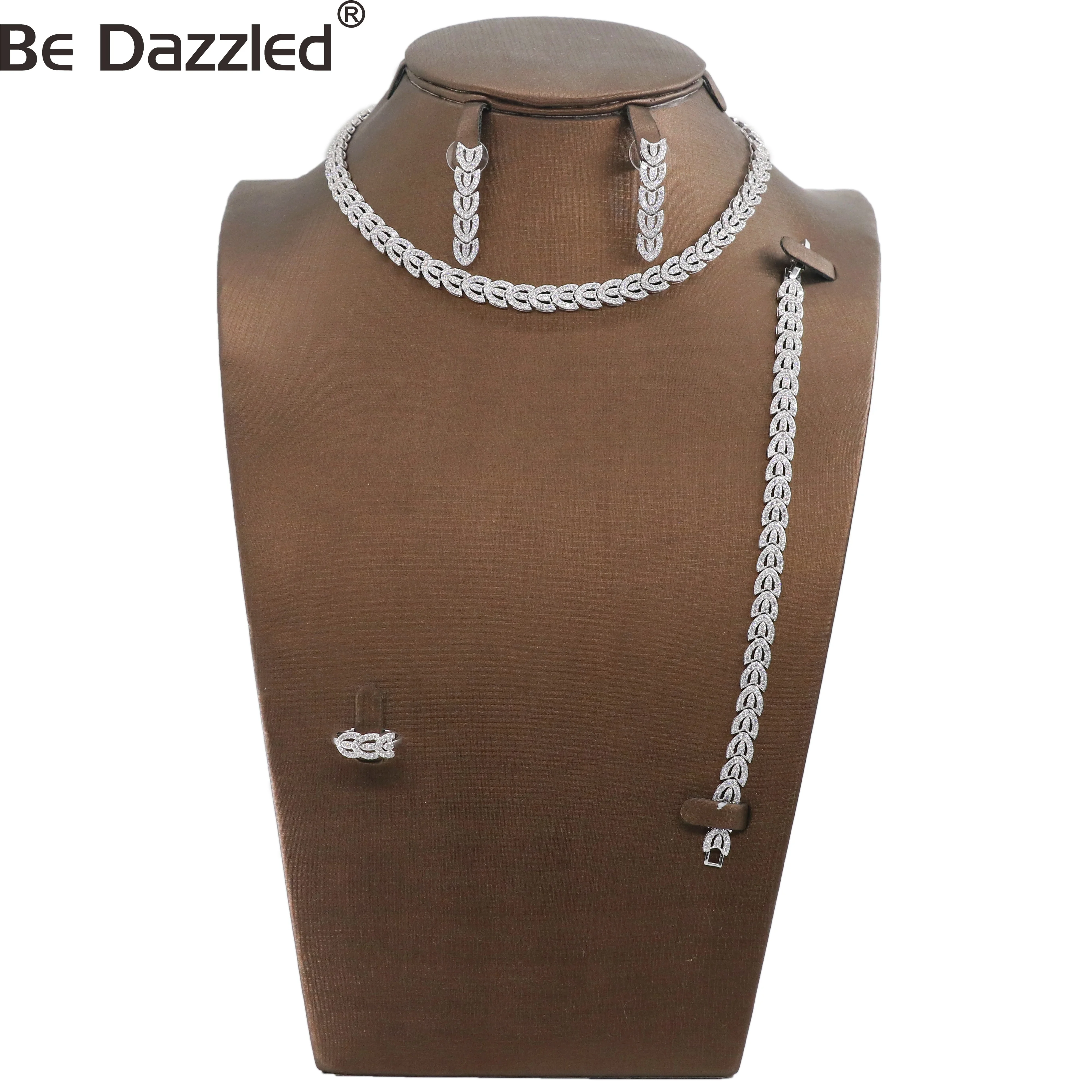 

Bedazzled Bridal Saudi dubai luxury necklace jewelry set gold cubic zirconia accessories wedding 4 pieces full jewelry set