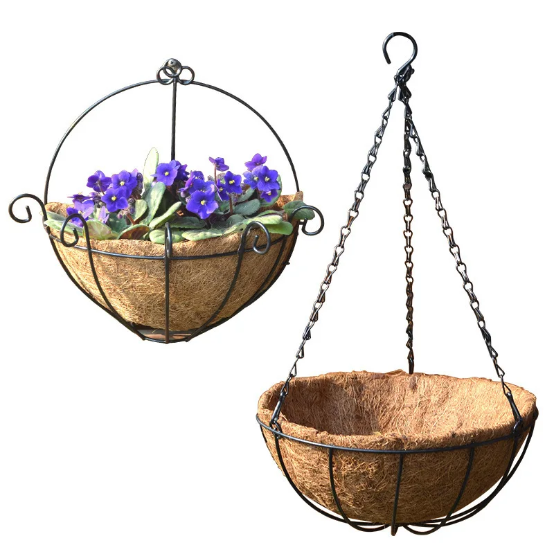 

Factory Steel Liner Coco Hanging Planters Wire Hanging Basket With Coconut Fibre Round Shape Coco Hanging Baskets Hanging Pots, Picture
