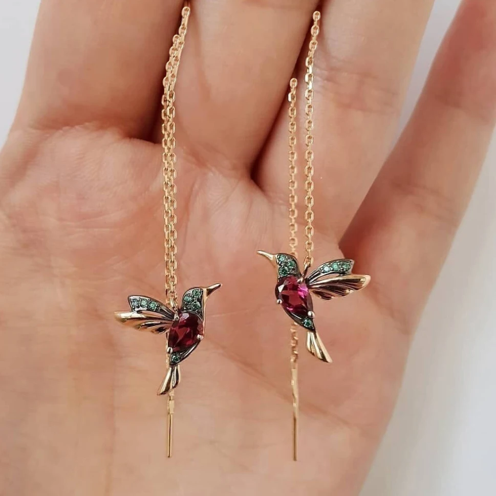 

CAOSHI Jewelry 2 Style Elegant Enamel Birdie Ear Stud Earrings Bohemia Crystal Color Birds Dangle Earrings Women