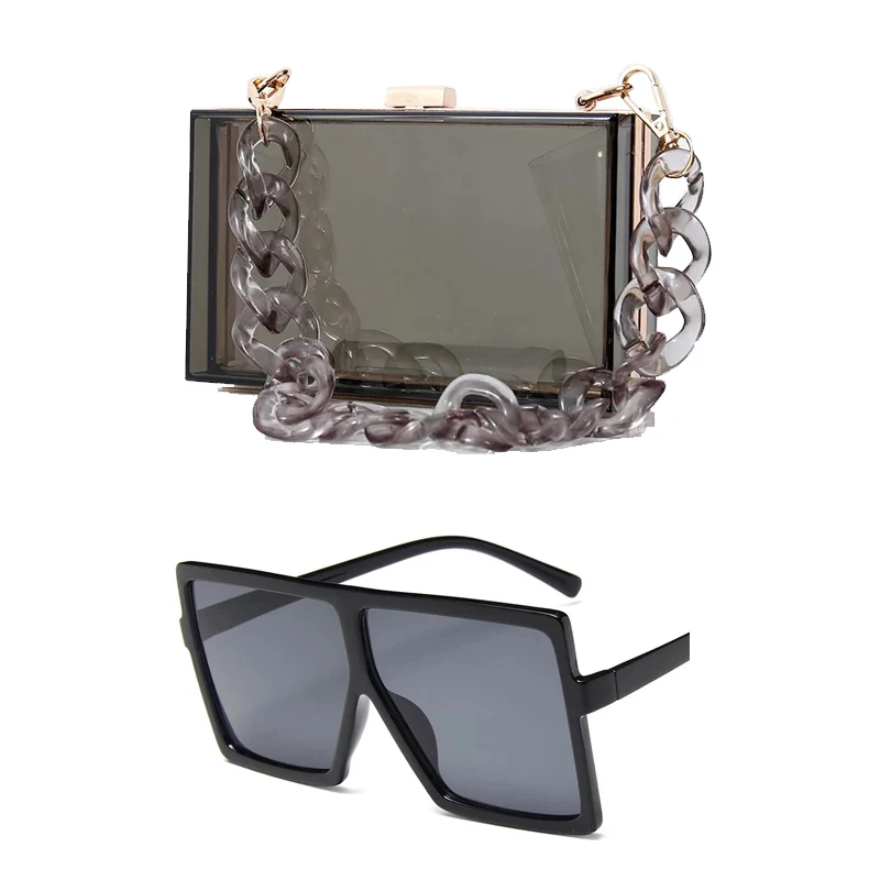 

Hot Sale Clutch Bag Set Clear Acrylic Box Square Luxury Purse and Handbags Sets Matching Sunglasses