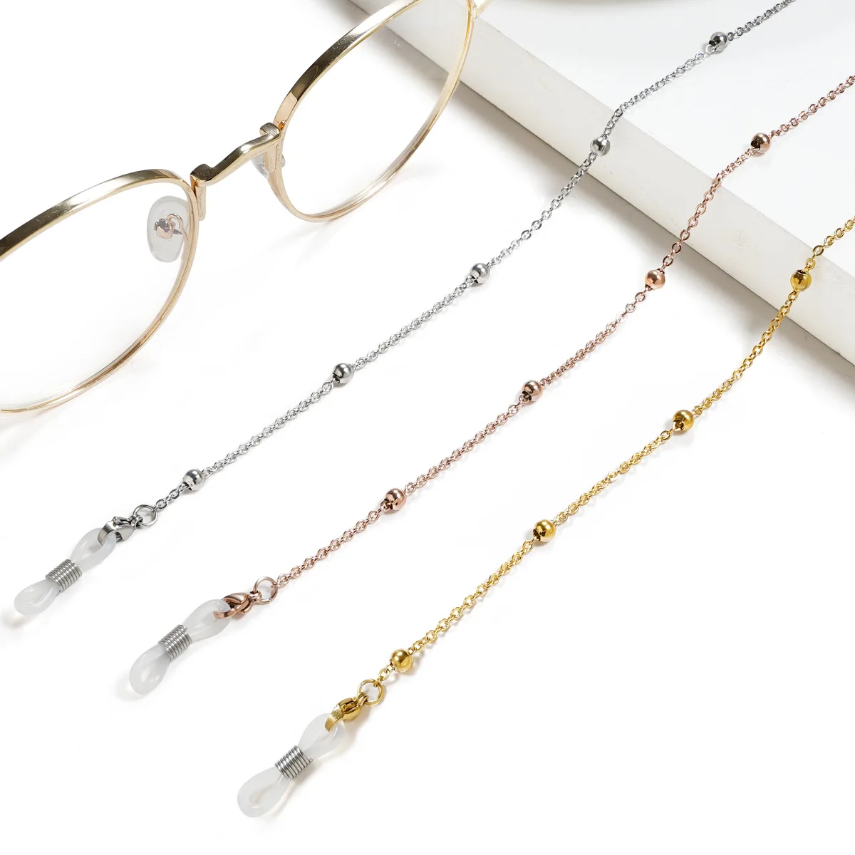 

Fancy Metal Ball Chain Mask Strap Spectacles Lanyard With Clips Gold Stainless Steel Eye Glass Accessories Cord Glasses