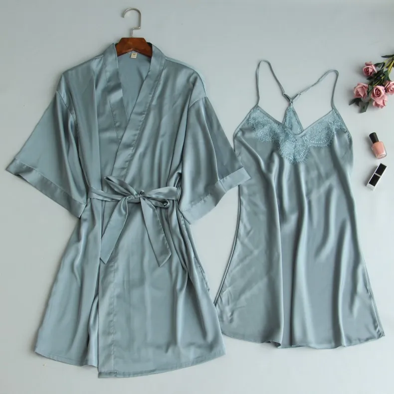 

SFY-Y106 High quality two-pieces set robe with short ladies evening dress loose pajama sets women cute China sexy nighty, Pink, red, black, water blue,dark blue,champagne,white......
