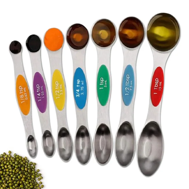 

7Pcs Wholesale Portable Teaspoon Tablespoon Magnetic Stainless Steel Double Head Measuring Spoon Set