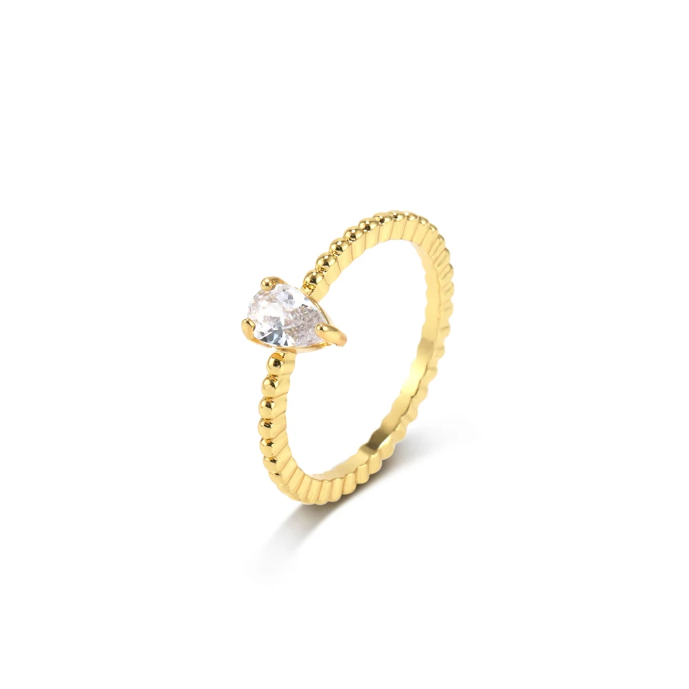 

gold plated single stone cz teardrop diamond rings