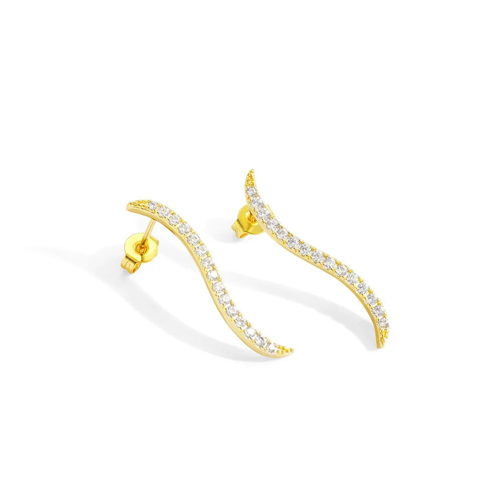 

Eico Soft Line Style Designer Earrings For Women Zircon Diamond Earrings 925 Sterling Silver Piercing Jewelry, Gold