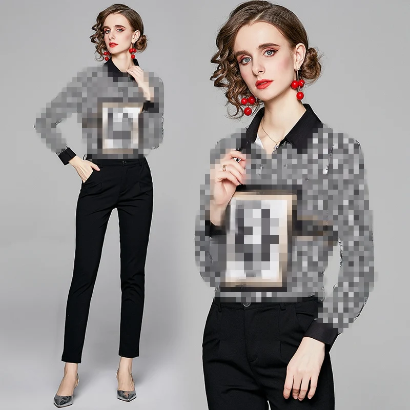 

Ready to ship most popular designer custom made high quality fancy polo neck long sleeve fashion printed women shirts 2021, Picture color