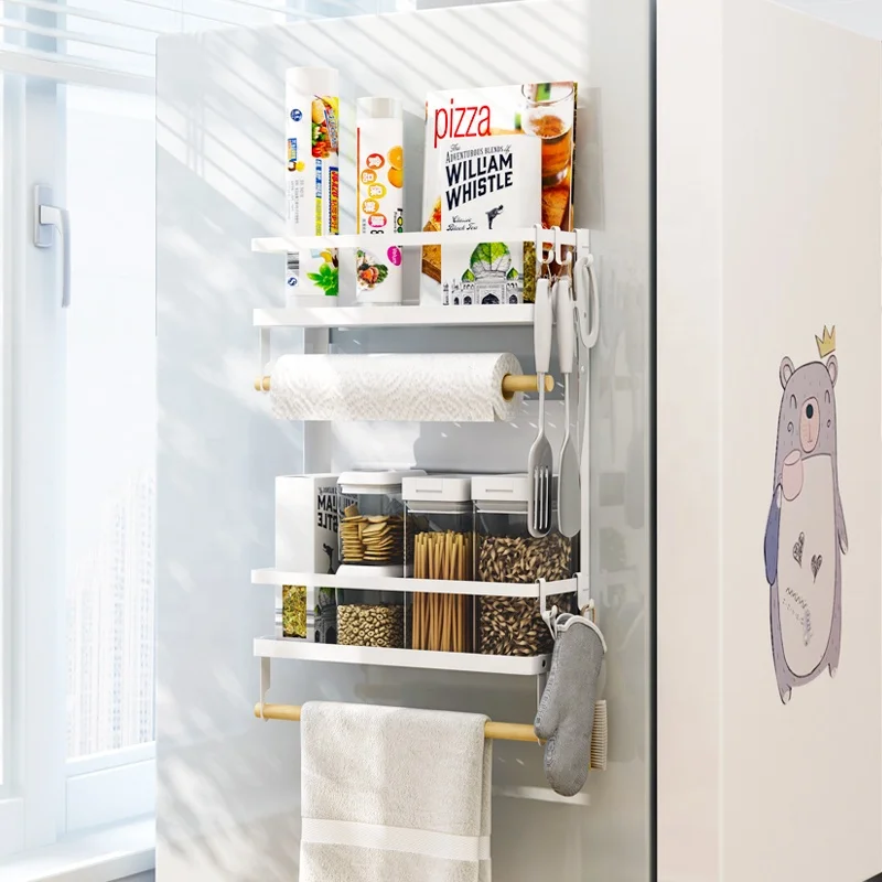 

Steady Wall mount Magnetic folding fridge rack organizer kitchen storage