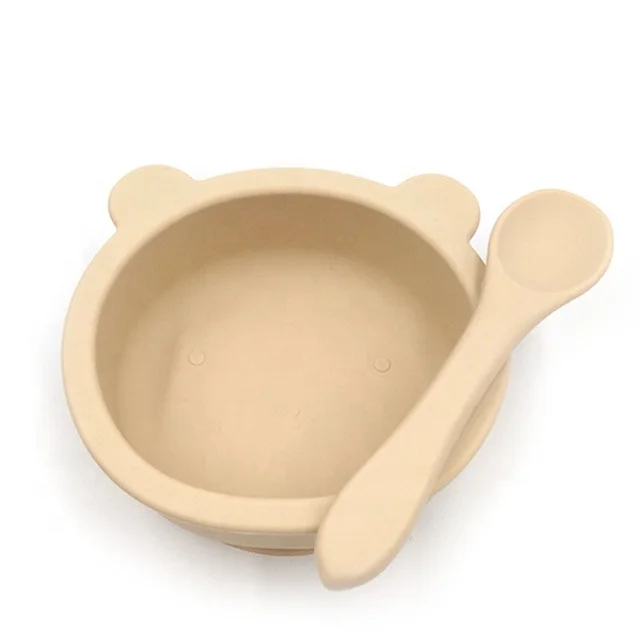 

Low MOQ Food Grade Silicone Baby Feeding Bowl BPA Free Bear Shape Suction Bowl Set And Spoon, Colors