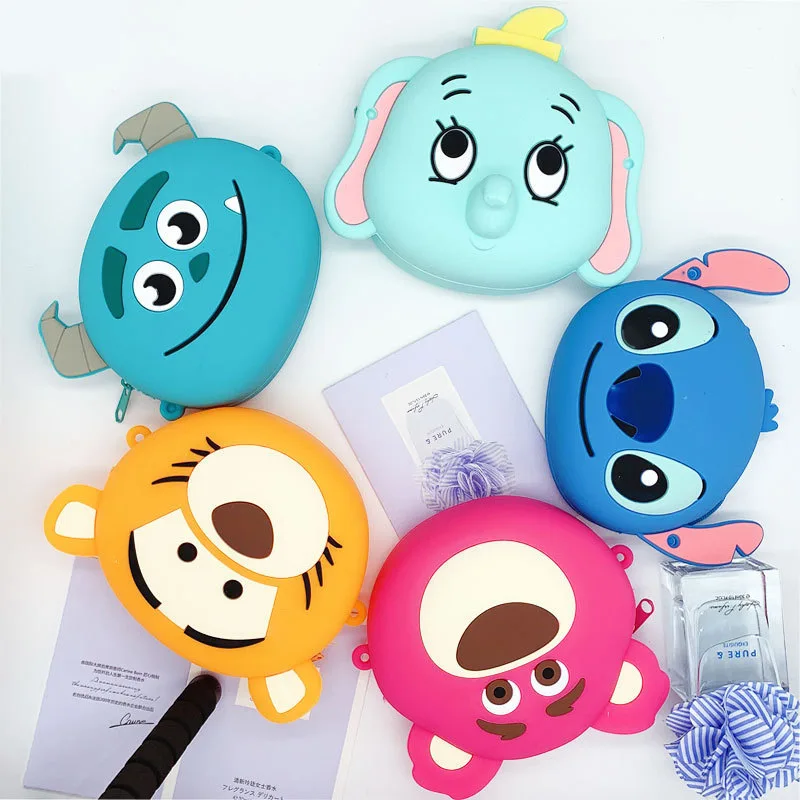 

little girl silicone cartoon character cross body shoulder bag cartoon Stitch Pooh Elephant Bear Monster coin purse for kids