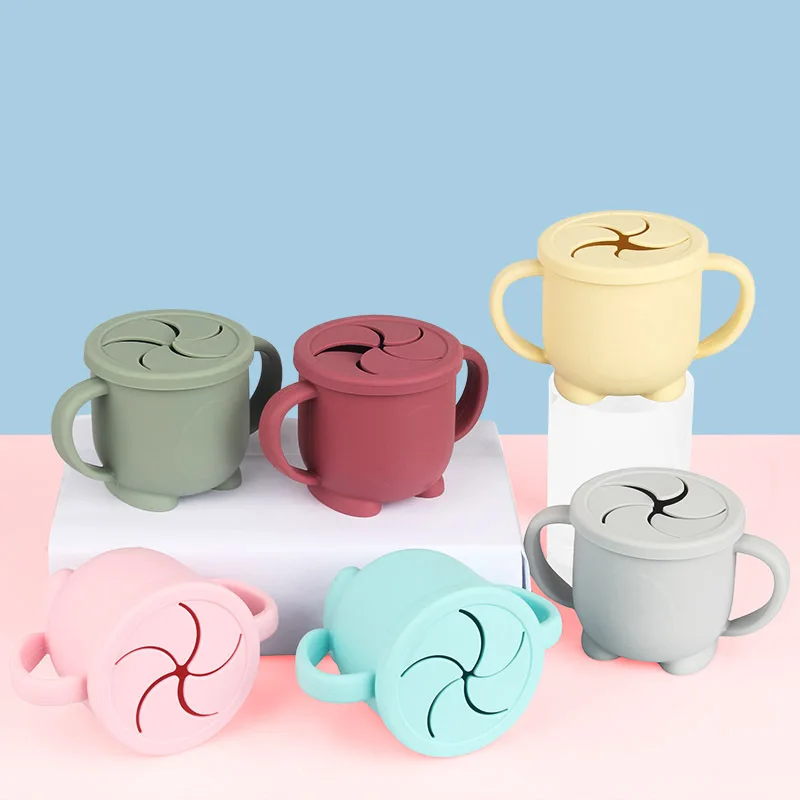 

Baby Kids Feeding Supplies Foldable Snack Container Collapsible Silicone Baby Snack Cup, Blue grey, pink, orange and bean green