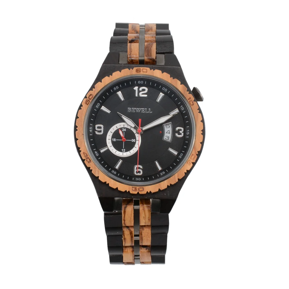 

Vintage Zebra and Ebony Mixed Wood Men Watch with Stainless Steel Wristband Quartz Watch Hot Sale Timepieces