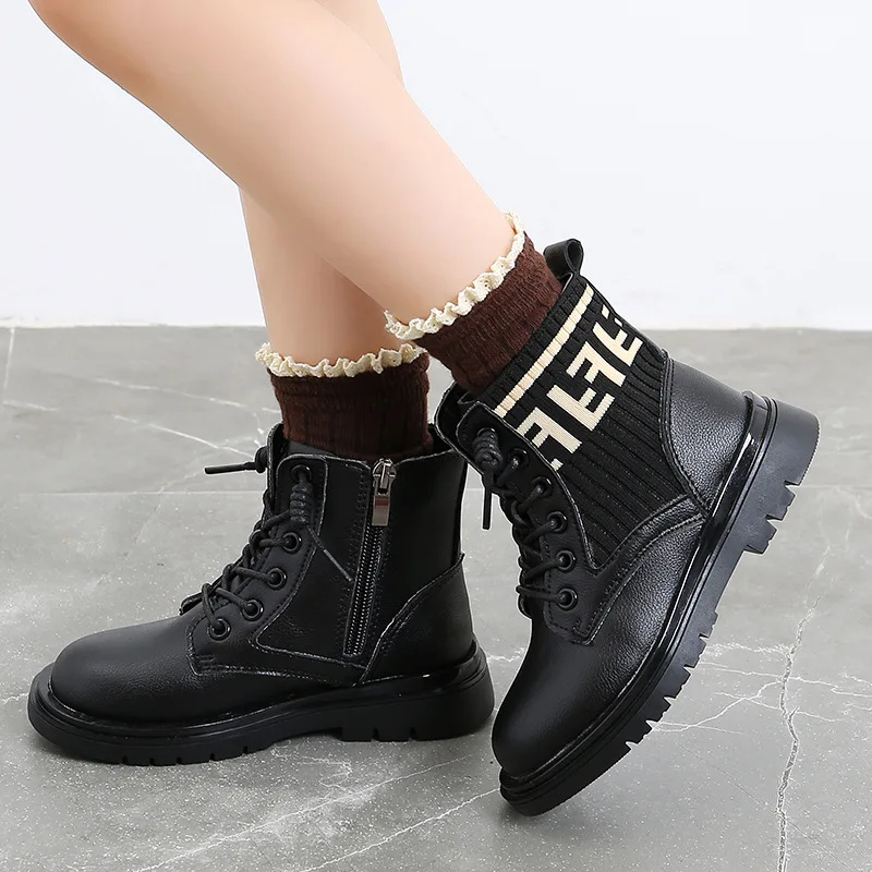 

Fashionable Kids Martin Shoes Mid-top Boots Casual Shoes For Girls, Beige black pink