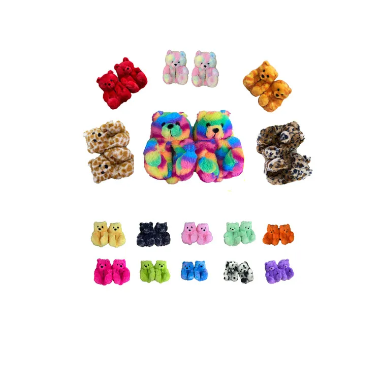 

Teddy Bear Slippers 2021 New Arrivals Fuzzy Teddy Wholesale Plush New Style House Teddy Bear Slippers For Women Girls