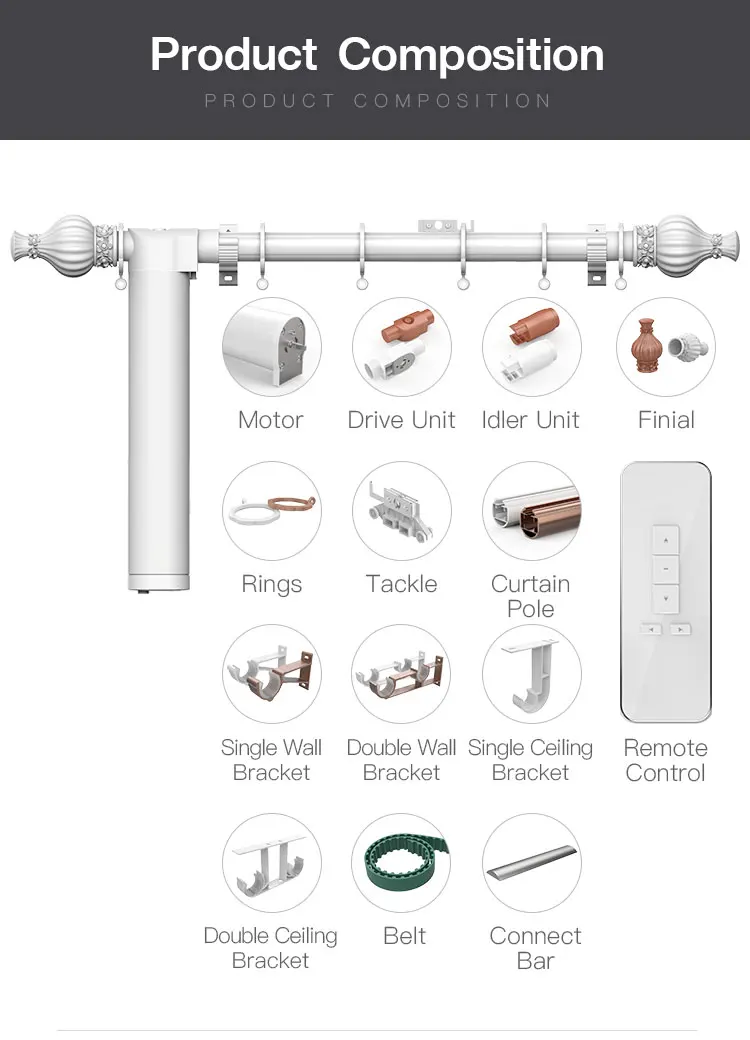 Home Decor Remote Control Automatic Motorized Electric Double Curtain