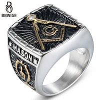 

BNWIGE Freemason Retro punk mens stainless steel fashion jewelry custom masonic ring