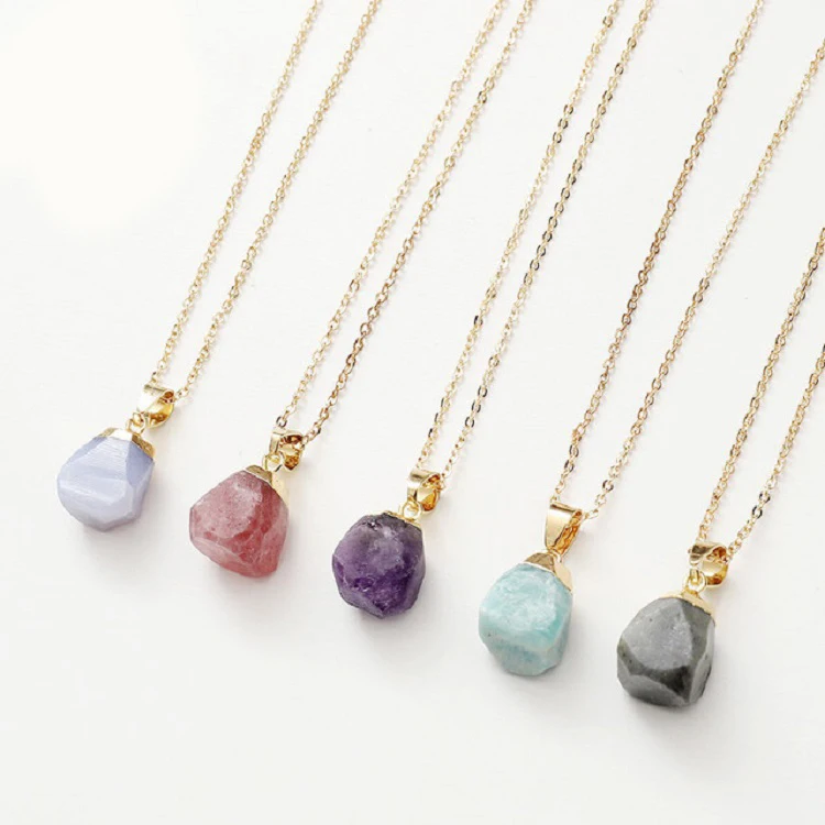 

simple design natural crystal stone pendant raw crystal necklaces wholesale