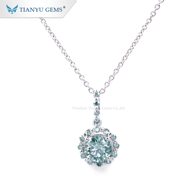 

Tianyu gems blue moissanite Solitaire Pendants 14k white gold Trendy necklace