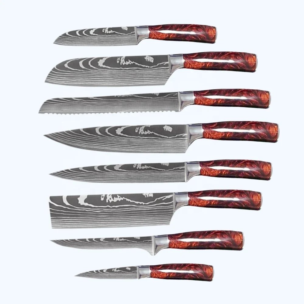 

8 Pieces Quality Kitchen Cooking Knife Set Stainless Steel Kitchen Chef's Knife Set With Laser Pattern Blade