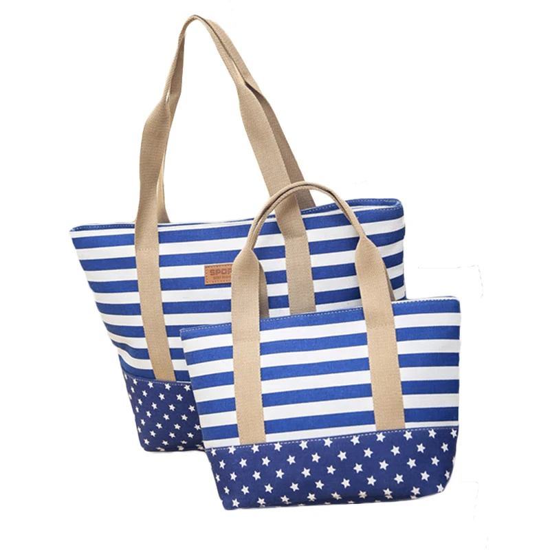 

Colorblock Stripes Ladies College Style Leisure Women Canvas Beach Bag Tote Shoulder Bags Custom Hand Bag, 5 colors