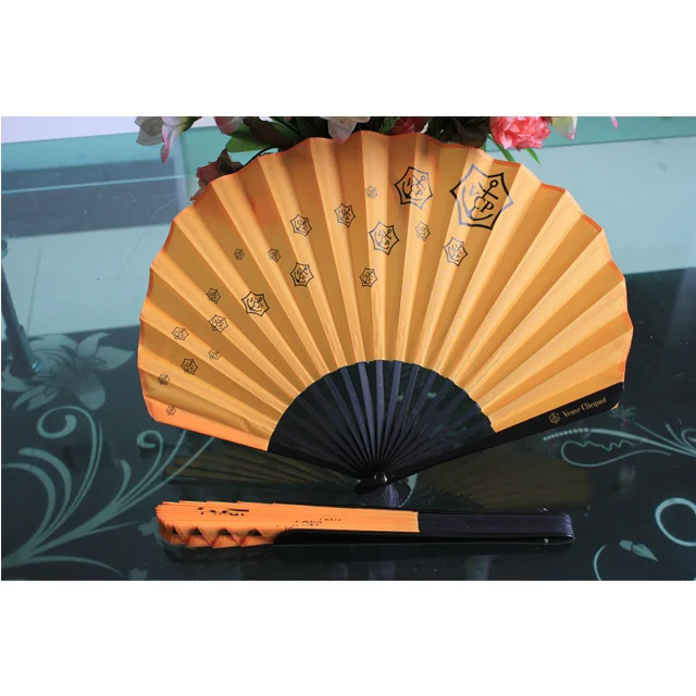 
Chinese folding hand fan with black bamboo ribs 