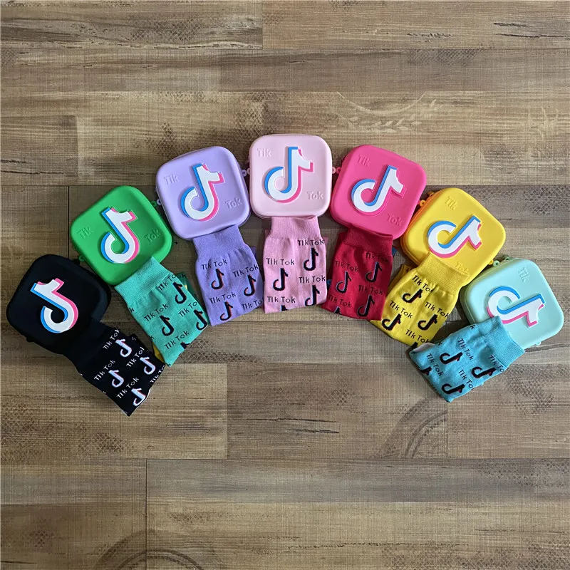 

Tik Tok Kids Silica Gel Bag Mini Coin Purse with Matching Sock In Set