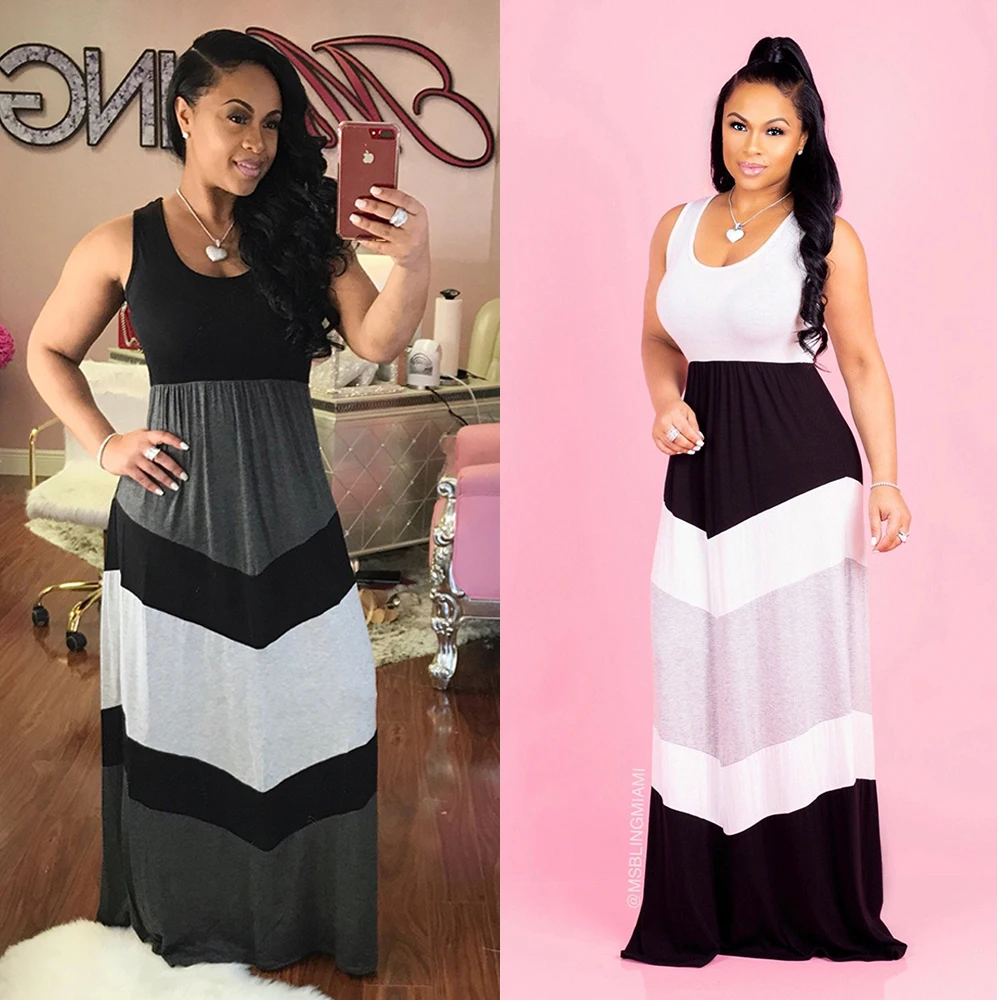 

Summer Fashion New Style Hot Sale Gored Skirt Dresses Sleeveless Sliming Loose Long Dresses
